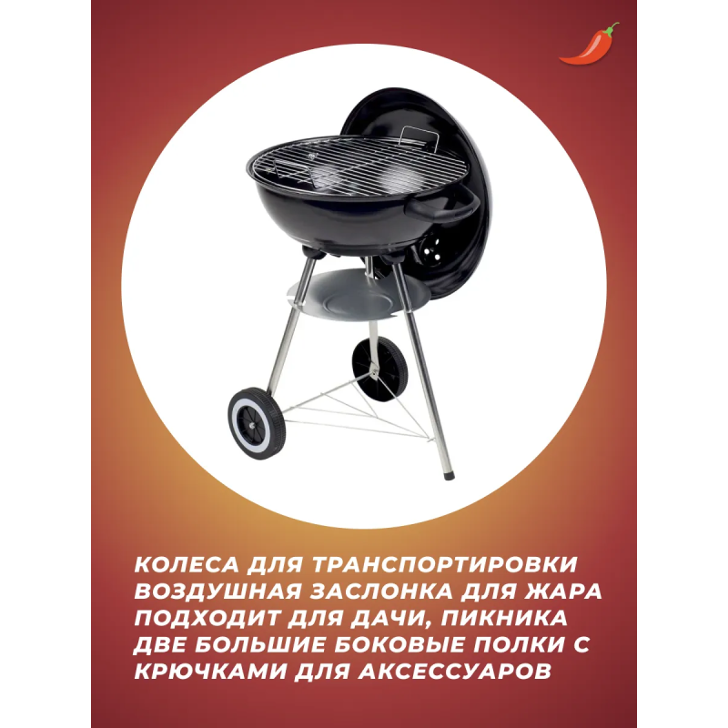 Угольный гриль-барбекю ASI-Garden FT23-001 с регулировкой жара и термометром
