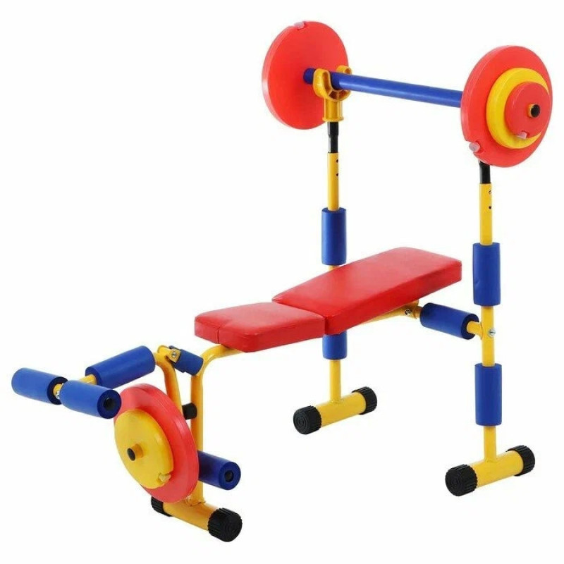 Детская скамья со штангой и гантелями (тренажёр для детей 4–8 лет) FitTop KB-04