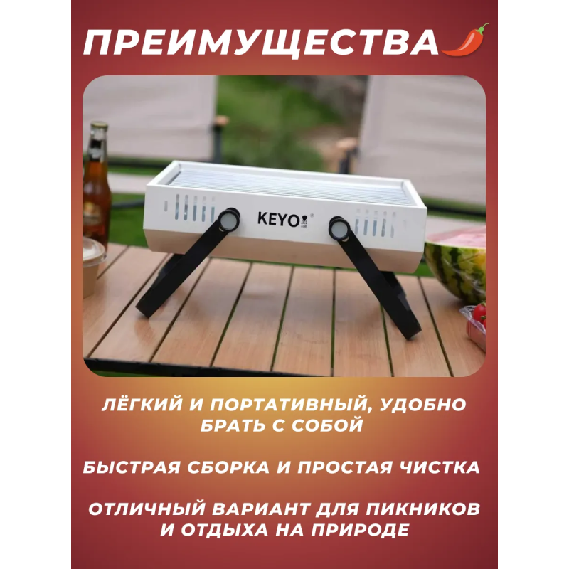 Портативный угольный гриль ASI-Garden ZS02-048 (37,5×27×19 см)
